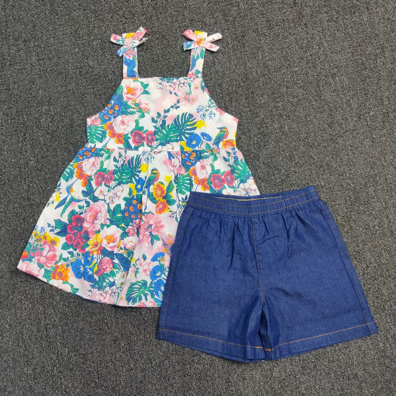 Girls’ Floral Summer Dress & Denim Shorts Set